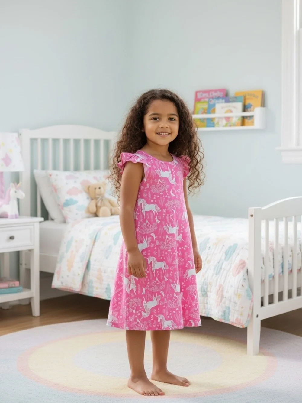 Carter's Pink Unicorn Ruffle Sleeve Nightgown Size Medium (7/8)